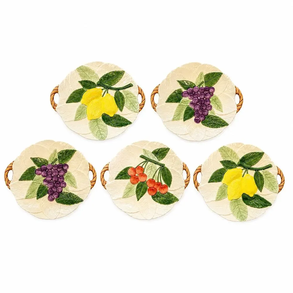Vintage Japanese Majolica Fruit Handled Salad Plates Set of 5 Lord & Taylor